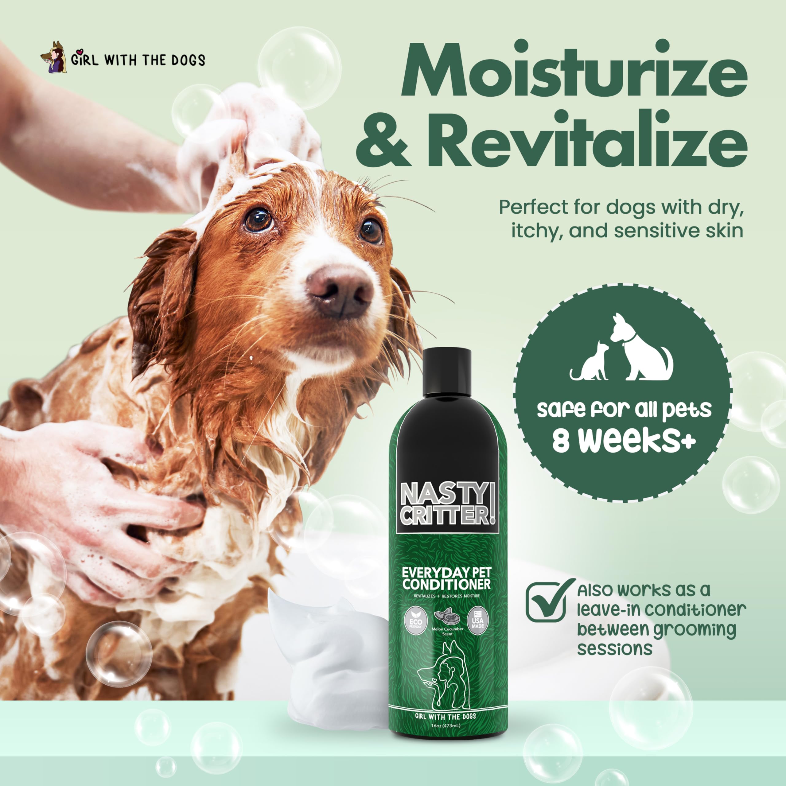 Nasty Critter! By Girl With The Dogs - Everyday Deep Cleaning Dog Conditioner, 16 Oz, Made In Usa 8 Wks+